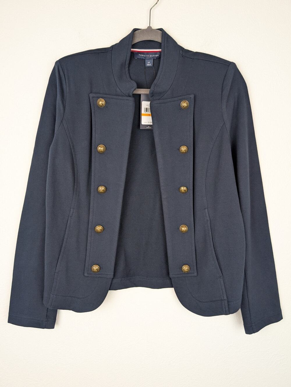Tommy Hilfiger Military Jacket Band Preppy Academia Career Navy Blue Size S NWT